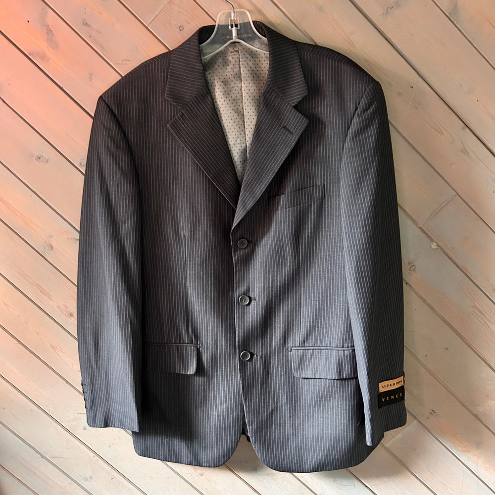 Vinci Mens Super 150s Pinstripe Suit Jacket Blazer Charcoal‎ Grey 3 Button 48R